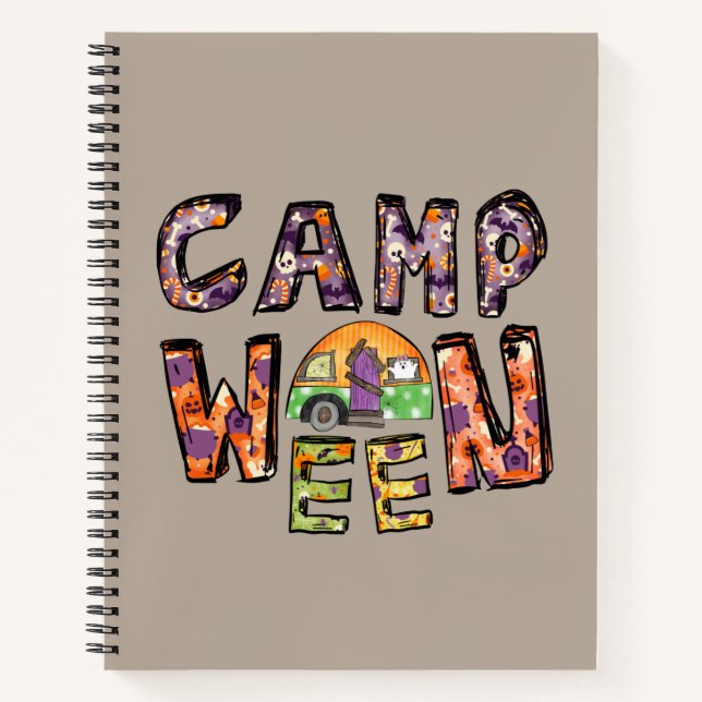 Halloween-Camping | Wortpuffer Notizbuch (Vorderseite)