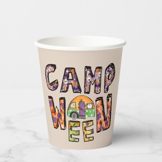 Halloween-Camping | Wortpuffer Pappbecher (Vorderseite)