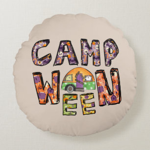 Halloween-Camping   Wortpuffer Rundes Kissen