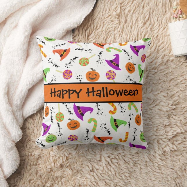 Halloween Candies Pumpkins Hexenhats Pattern Kissen (Decke)