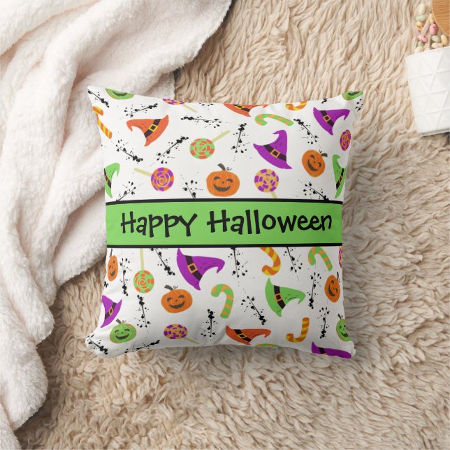Halloween Candies Pumpkins Hexenhats Pattern Kissen (Decke)