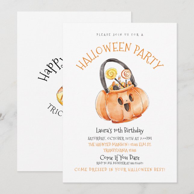 Halloween Candy Birthday Einladung (Vorne/Hinten)