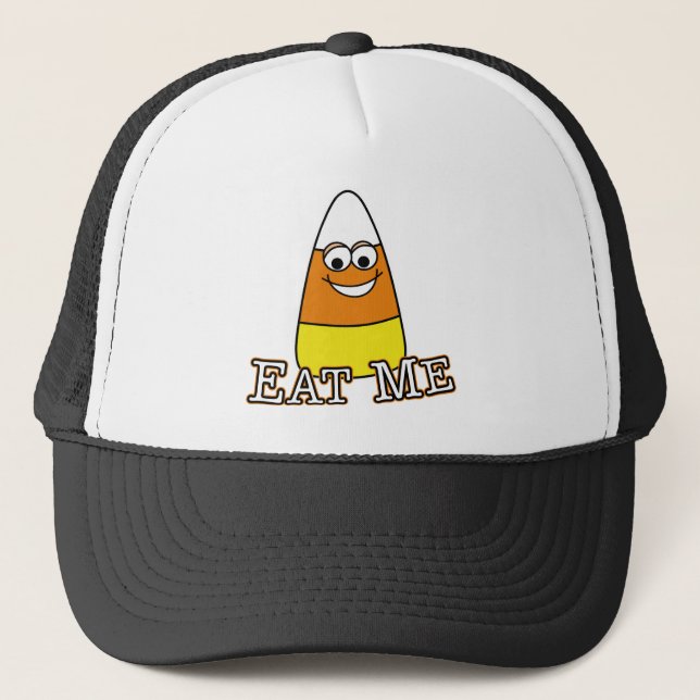 Halloween Candy Corn - Essen Sie mich Truckerkappe (Vorderseite)