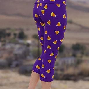 Halloween Candy Corn Motif Purple Capri Leggings