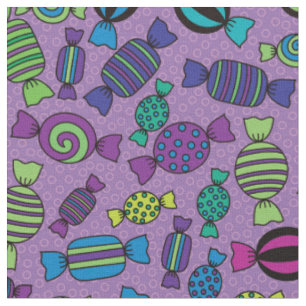 Halloween Candy Leckereien auf Lila Muster Stoff