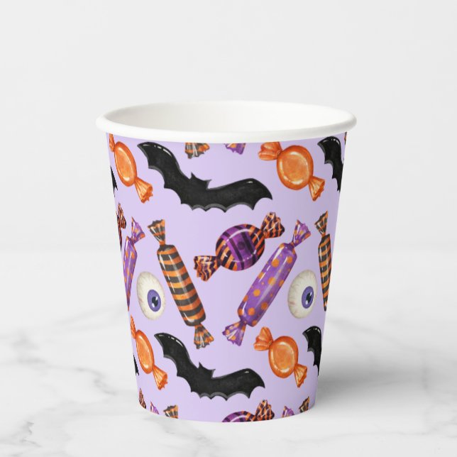 Halloween Candy Leckereien Lila Pappbecher (Vorderseite)