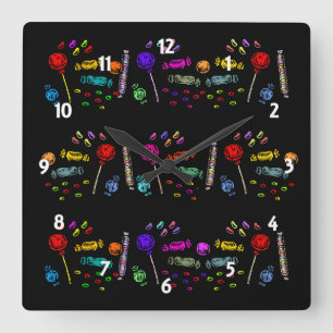 Halloween Candy Pattern Quadratische Wanduhr