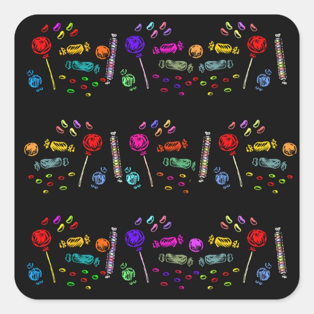Halloween Candy Pattern Quadratischer Aufkleber (Vorderseite)