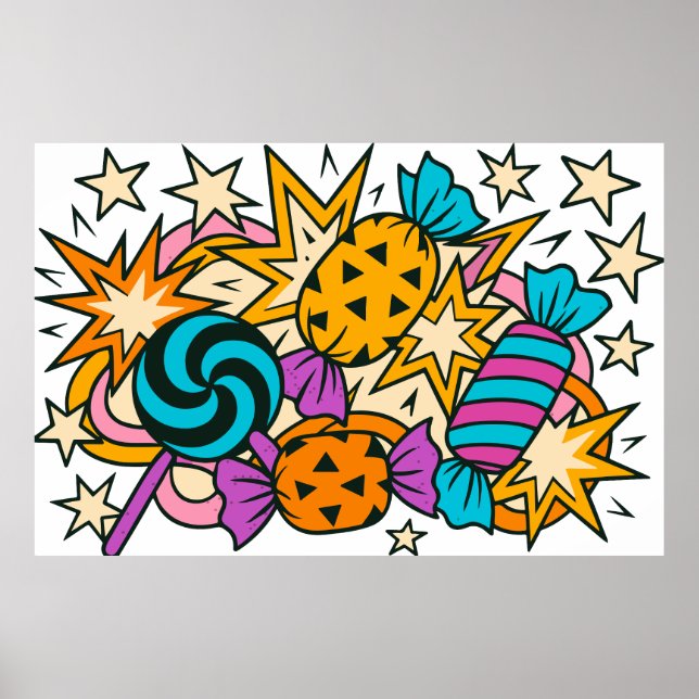 Halloween Candy PNG, farbenfrohe Süßigkeiten und l Poster (Vorne)
