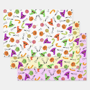 Halloween Candy Pumpkin & Hexenhut 2 Geschenkpapier Set