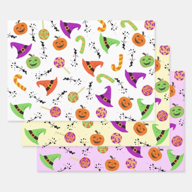 Halloween Candy Pumpkin & Hexenhut Geschenkpapier Set (Set)