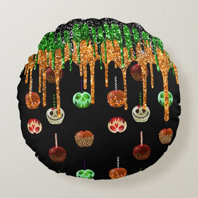 Halloween Caramel Decorated Candy Apples  Rundes Kissen (Vorderseite)