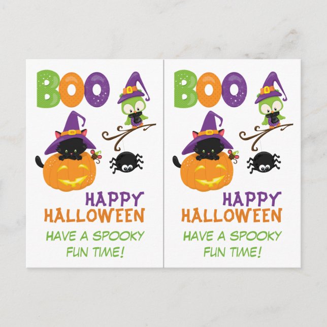Halloween-Card des Kitten und Owl Grablehrers Postkarte (Vorderseite)