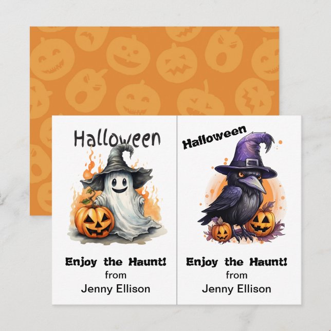Halloween Card für das Party der Ghost- und Crow-S Postkarte (Vorne/Hinten)