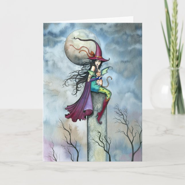 Halloween Card Hexenkatze Fairy Art Karte (Vorderseite)