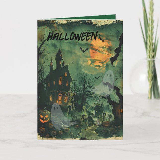 Halloween Card mit Spooky House & Scene Dankeskarte (Vorderseite)