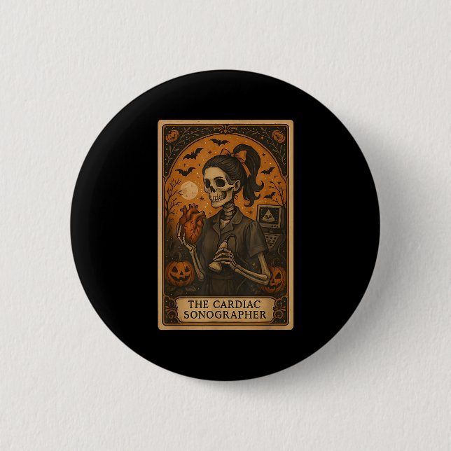 Halloween Cardiac Sonographer Tarot Card Skeleton  Button (Vorderseite)
