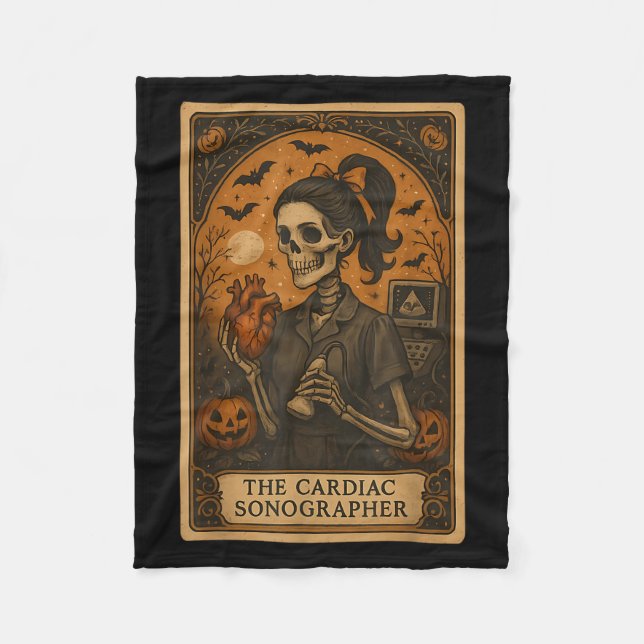 Halloween Cardiac Sonographer Tarot Card Skeleton  Fleecedecke (Vorderseite)