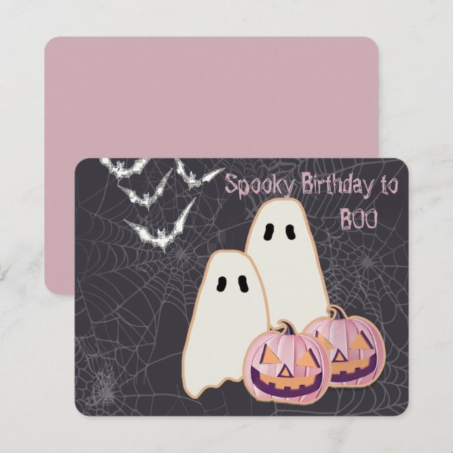 Halloween Carte Anniversaire Fantôme Citrouille ro (Devant / Derrière)