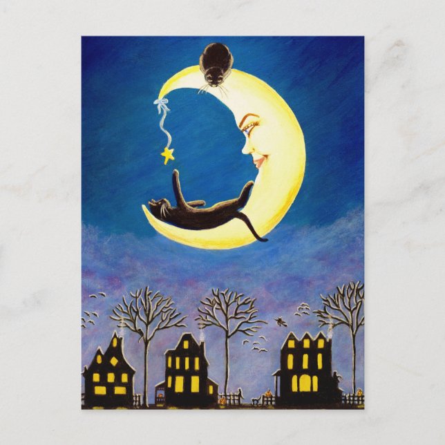 Halloween, carte postale, noir, chat, Salem, étoil (Devant)