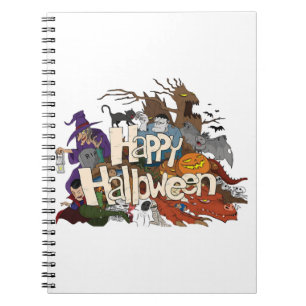 halloween Cartoon für Einladungen glücklich hallow Notizblock