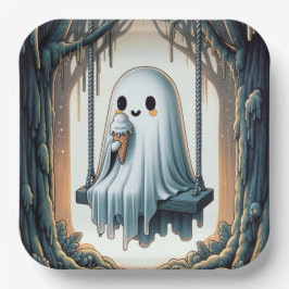 Halloween Cartoon Geist mit Eiscreme Pappteller