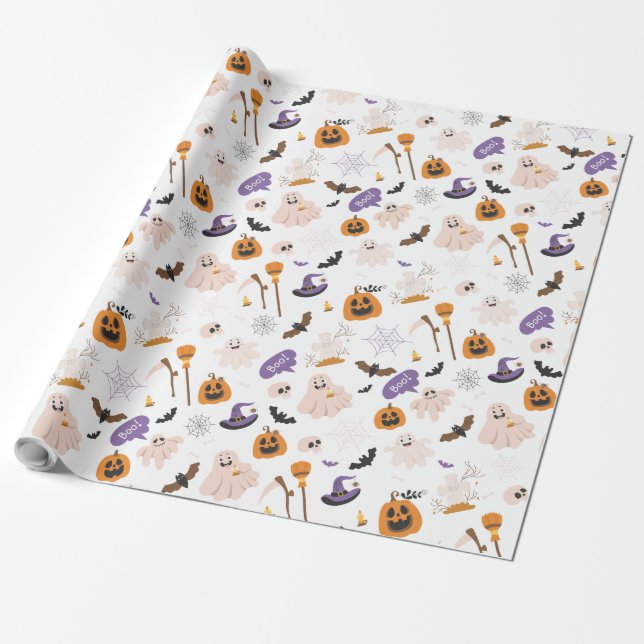Halloween Cartoon Pattern Geschenkpapier (Ungerollt)