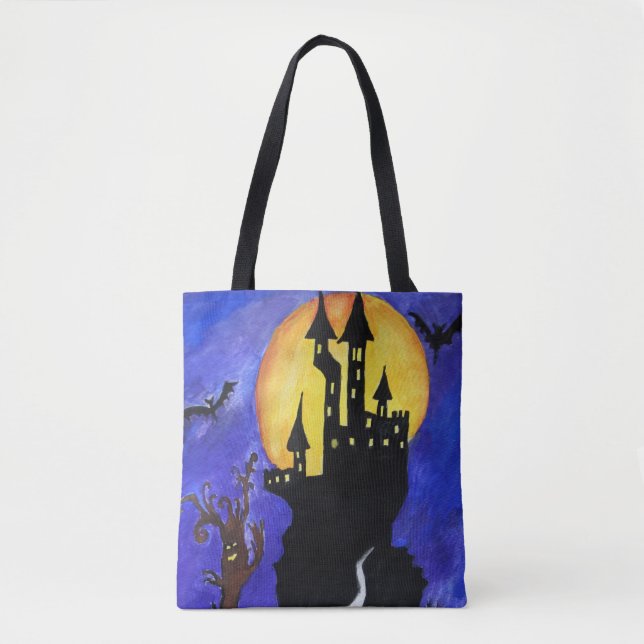 Halloween Castle Bats Tree Zeichnend Tote Bag Tasche (Vorderseite)