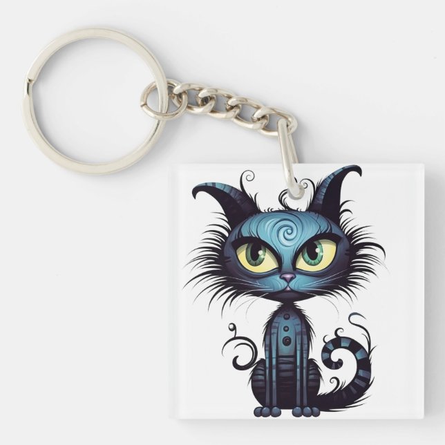 Halloween Cat #10 Digitale Kunst Schlüsselanhänger (Vorderseite)