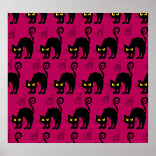 Halloween Cat: Abstraktes nahtloses Muster Poster