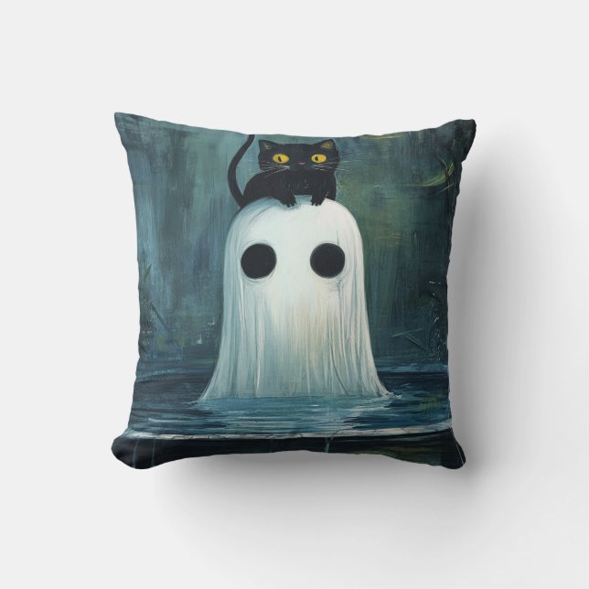 Halloween Cat and Ghost in Pool Kissen (Vorderseite)