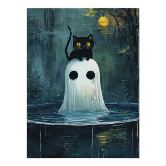 Halloween Cat and Ghost in Pool Poster (Vorderseite)