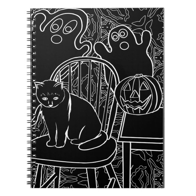 Halloween Cat and Ghosts Notebook Notizblock (Vorderseite)