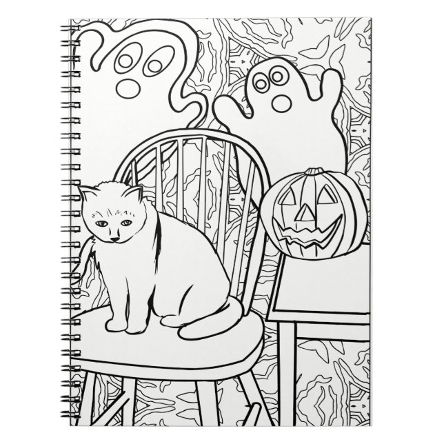 Halloween Cat and Ghosts Notebook Notizblock (Vorderseite)