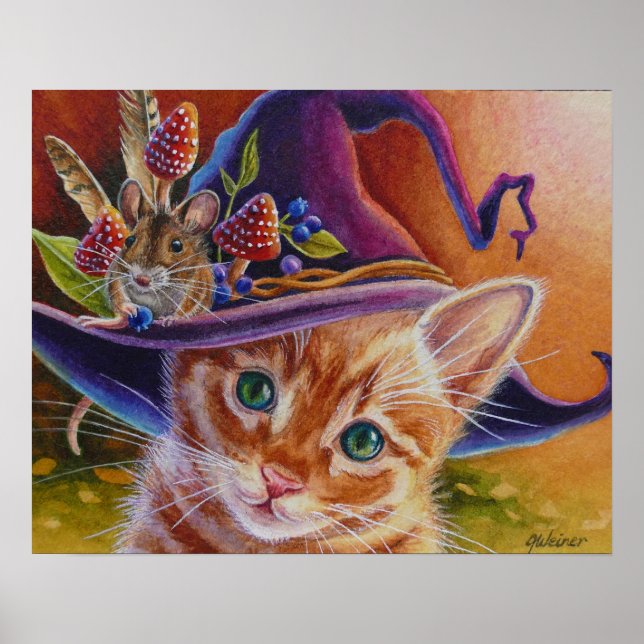 Halloween Cat and Mouse No. 1 Wasserfarbe Art 16x2 Poster (Vorne)