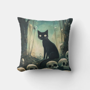 Halloween Cat and Skulls Kissen