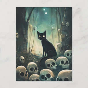 Halloween Cat and Skulls Postkarte