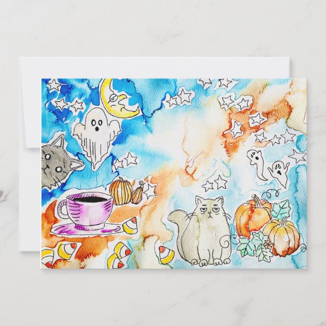 Halloween Cat Art Feiertagskarte (Vorderseite)