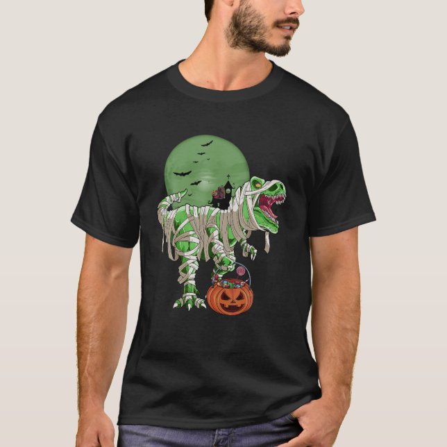 Halloween Cat Dinosaur T Rex Mummy Pumpkin for Boy T-Shirt (Vorderseite)