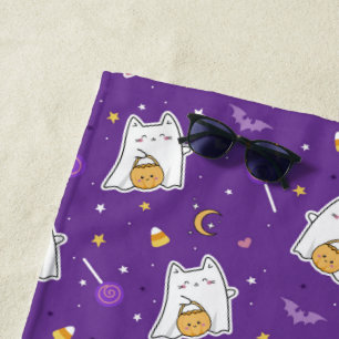 Halloween Cat Ghost Beach Handtuch