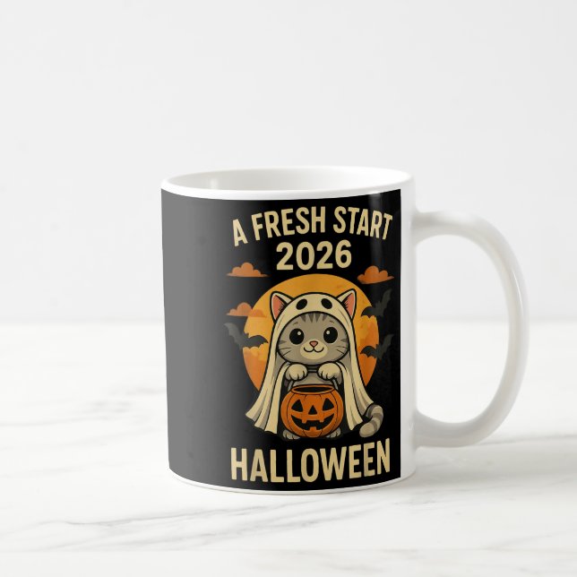 Halloween Cat Ghost Graphic - Fresh Start 2026  Kaffeetasse (Rechts)