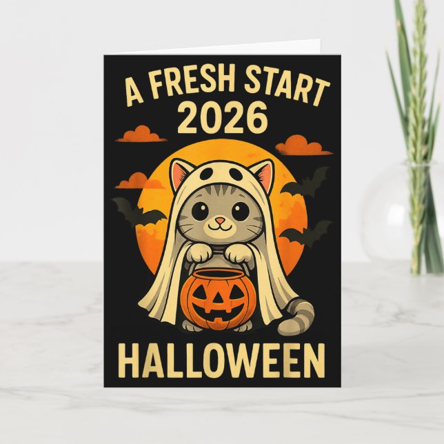 Halloween Cat Ghost Graphic - Fresh Start 2026  Karte (Vorderseite)