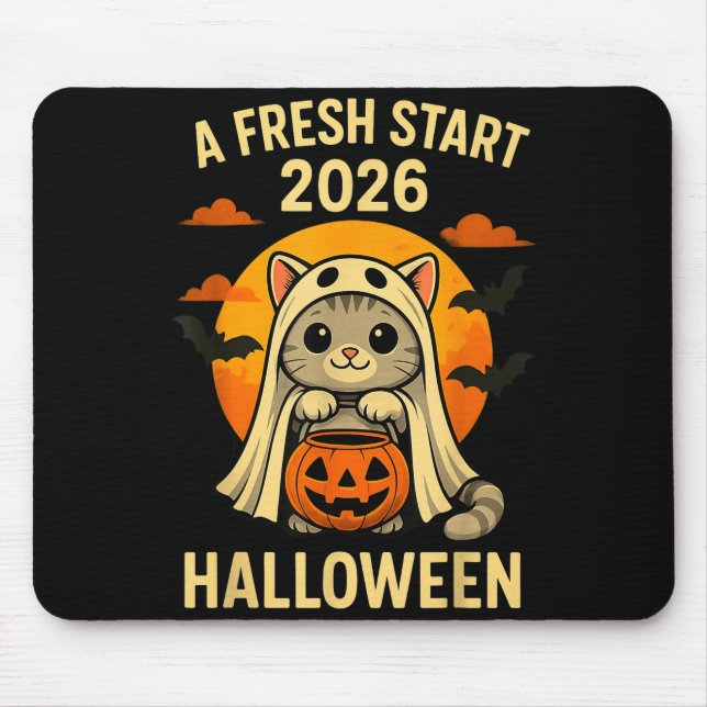 Halloween Cat Ghost Graphic - Fresh Start 2026  Mousepad (Vorne)