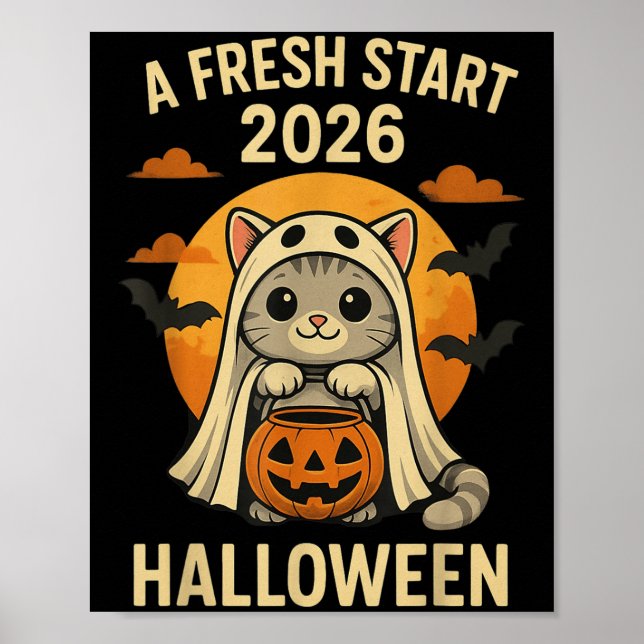 Halloween Cat Ghost Graphic - Fresh Start 2026  Poster (Vorne)