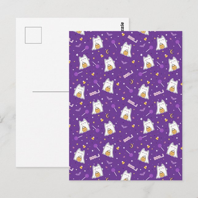 Halloween Cat Ghost Postcard Postkarte (Vorne/Hinten)