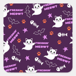 Halloween Cat Ghost Quadratischer Aufkleber