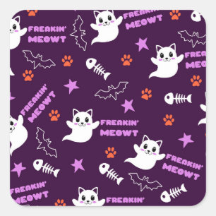 Halloween Cat Ghost Quadratischer Aufkleber