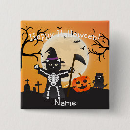 Halloween Cat Grim Sensenmann Button