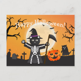 Halloween Cat Grim Sensenmann Postkarte