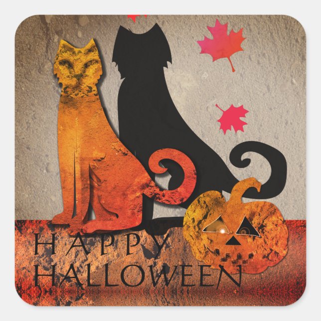 Halloween Cat Gruß Quadratischer Aufkleber (Vorderseite)